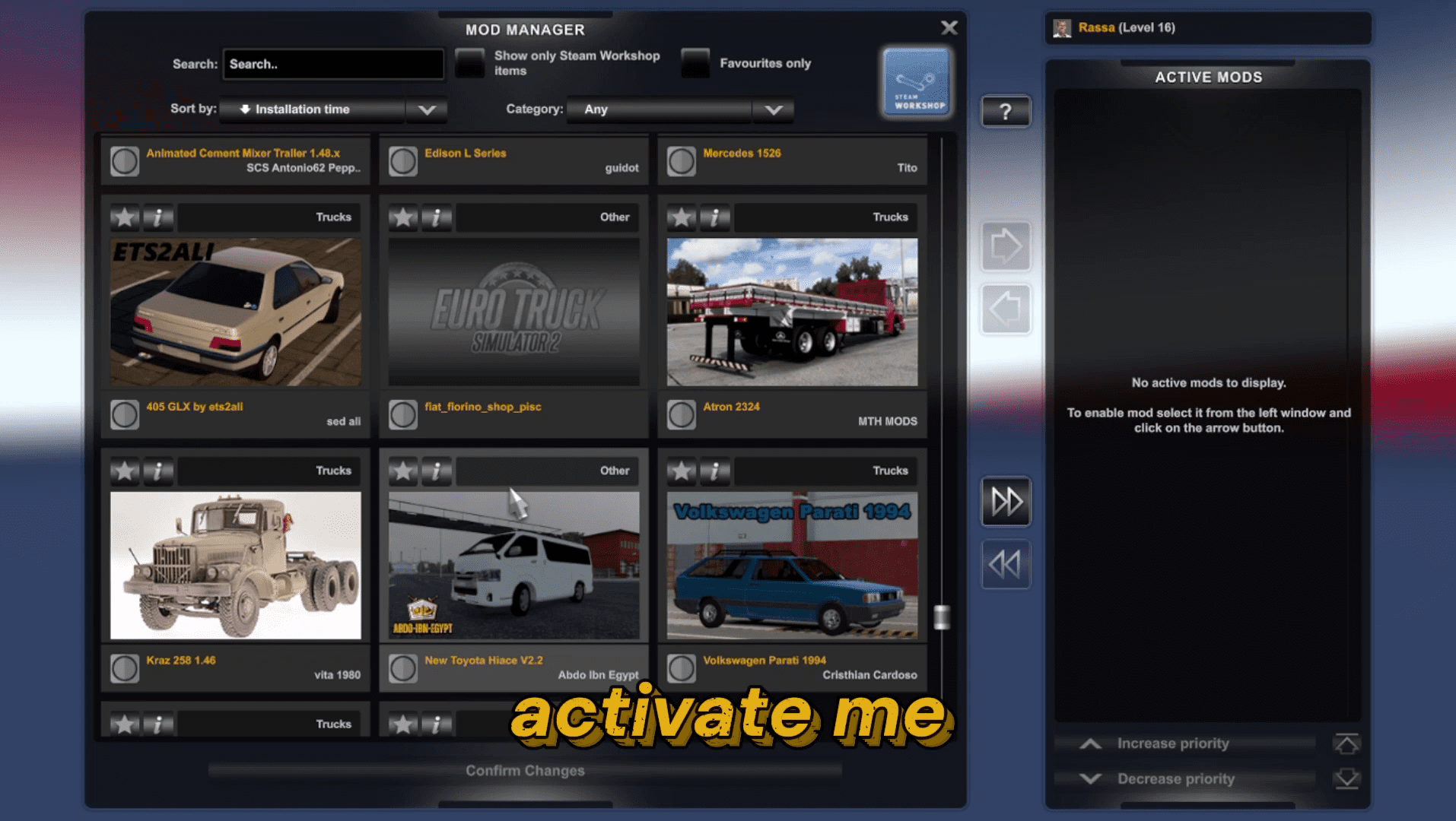 Activating mod in ets 2